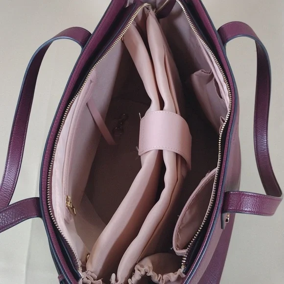 Poppy & Peonies Go Getter Vegan Leather Elegant Purple Berry Tote Bag Purse - Picture 12 of 16
